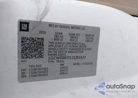 2018 Chevrolet Express 2500 Work Van из США, поврежденный, VIN 1GCWGBFP1J1251577